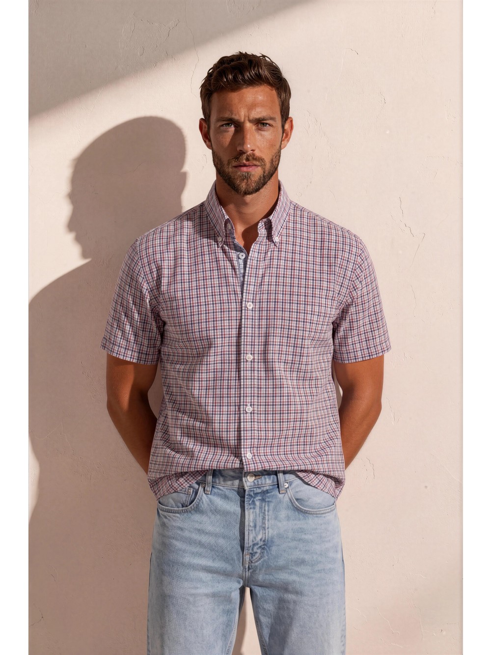 Pánská košile PIETRO slim fit kostkovaná krátký rukáv | GEAR