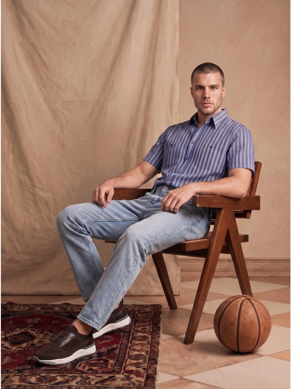 Pánská košile RAFFAELE slim fit modrá proužek krátký rukáv | GEAR