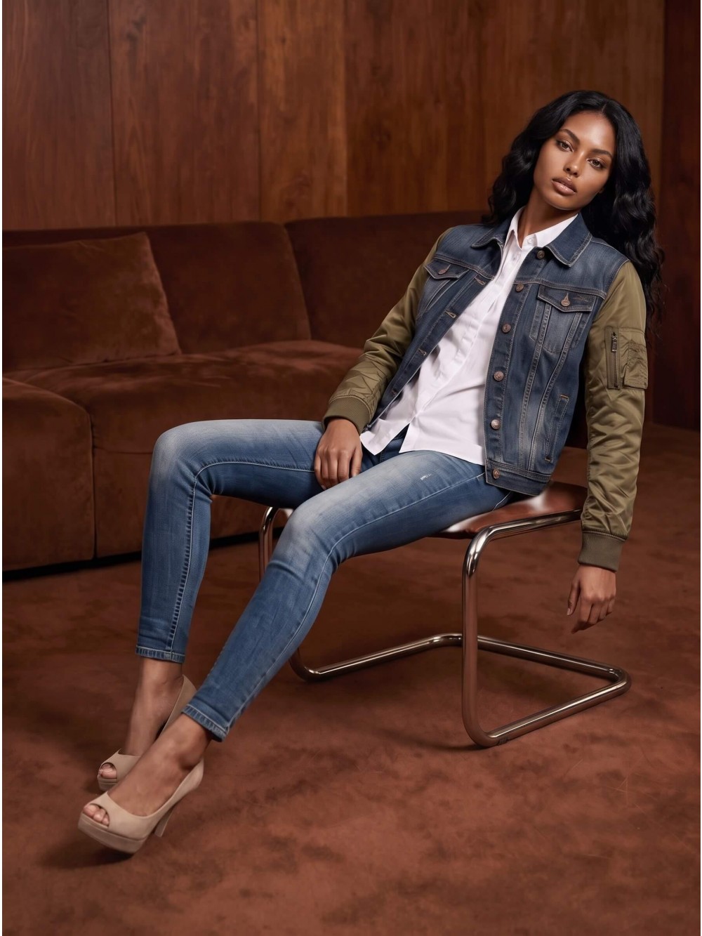 Dámská džínová bunda BAPS olivová – bavlněný denim | GEAR
