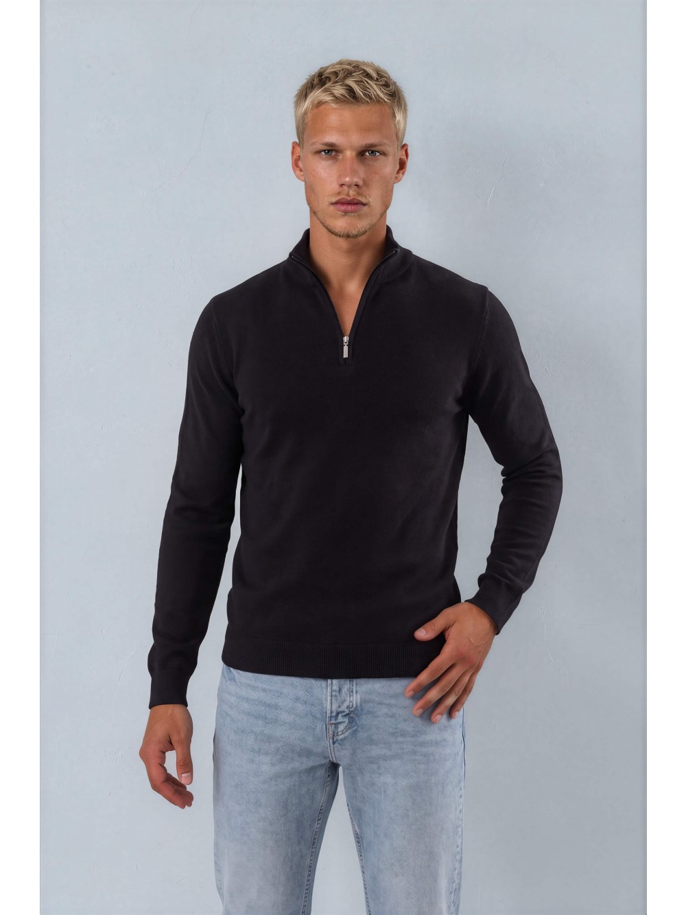 Pánský svetr OSBORNE vysoký krk černý – YKK zip | GEAR