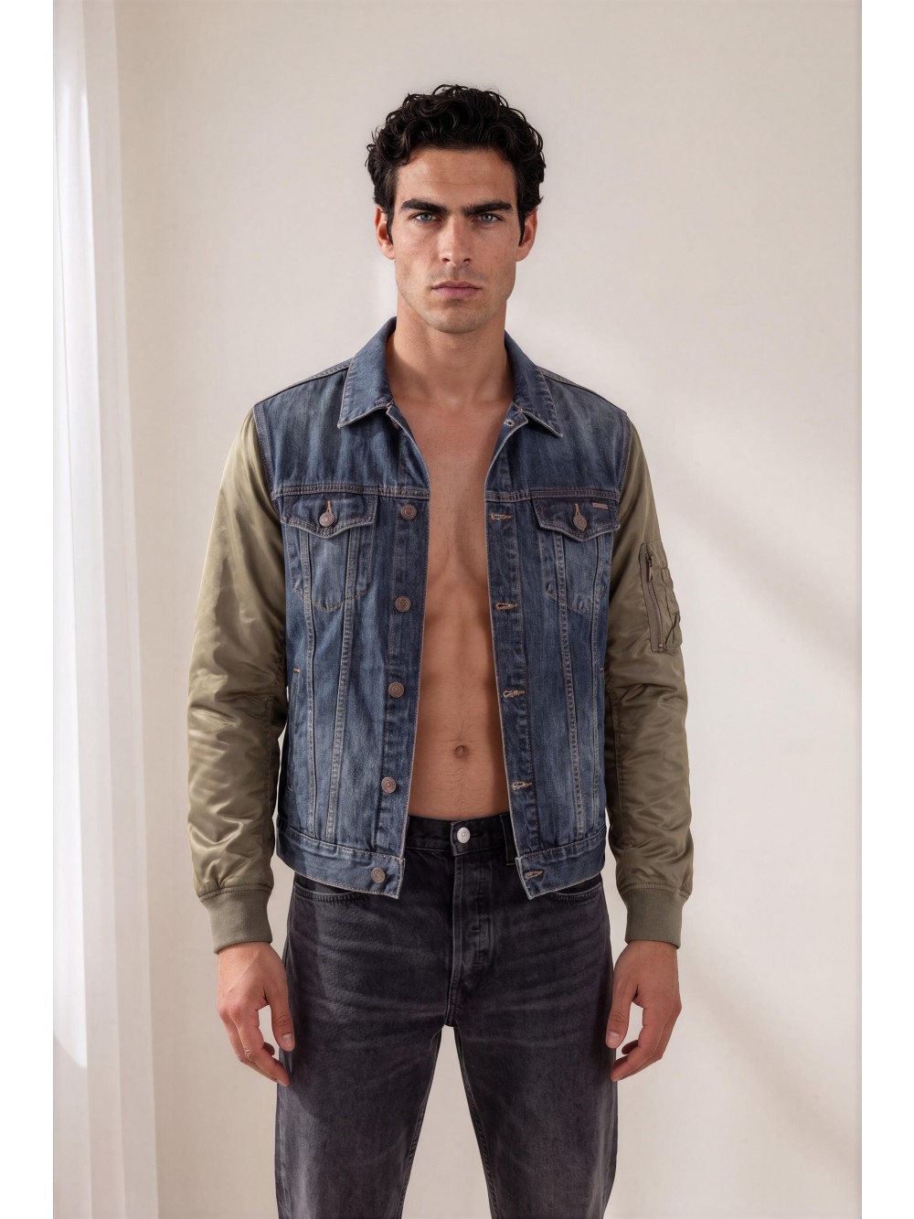 Pánská džínová bunda EAGLE olivová – denim | GEAR