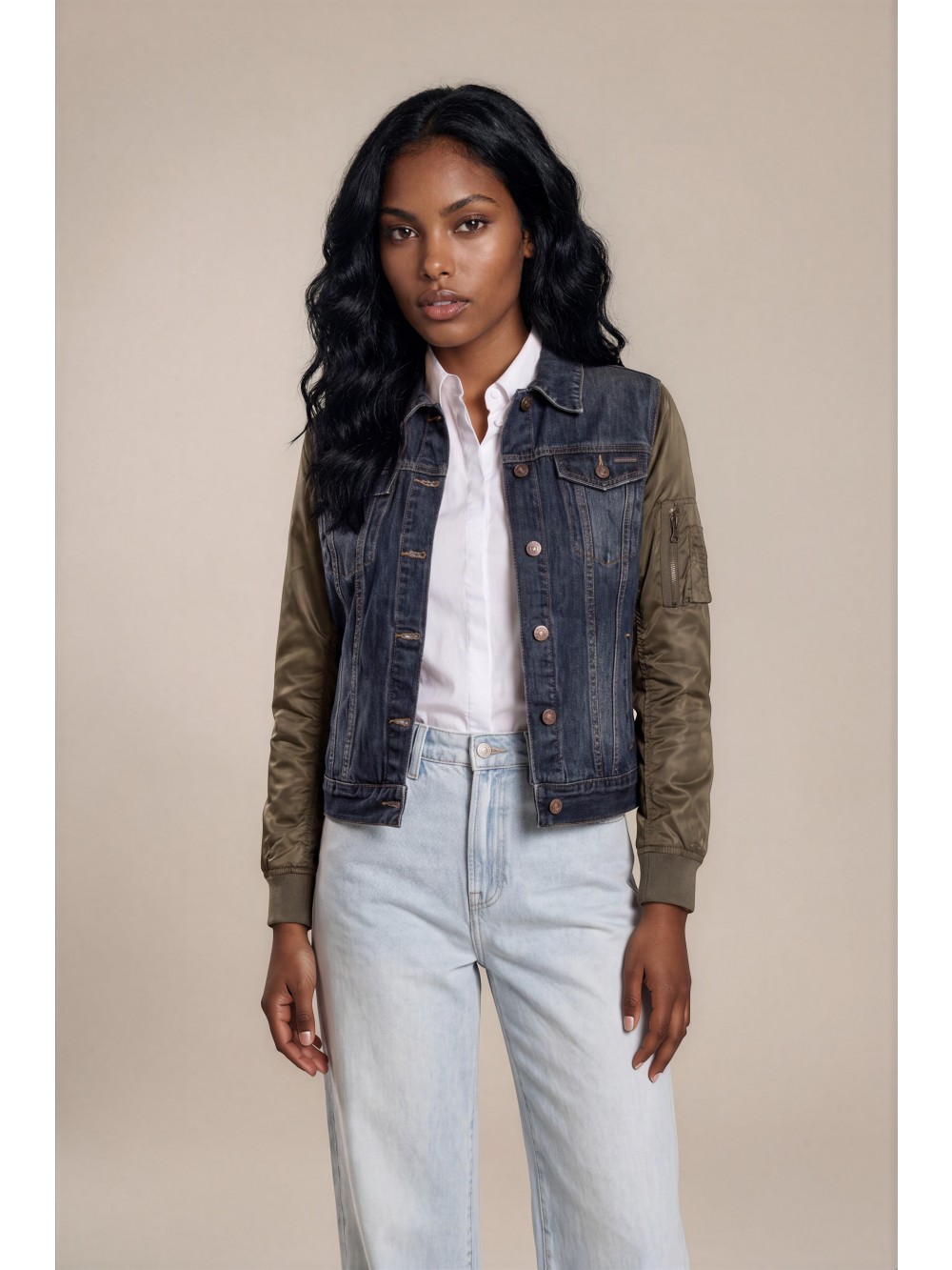 Dámská džínová bunda BAPS olivová – bavlněný denim | GEAR