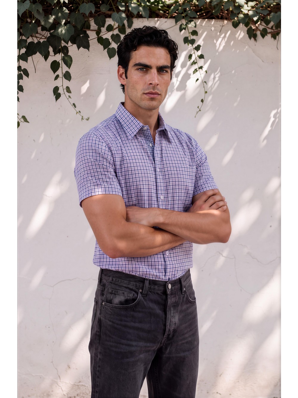 Pánská košile EDUARDO slim fit růžová krátký rukáv | GEAR